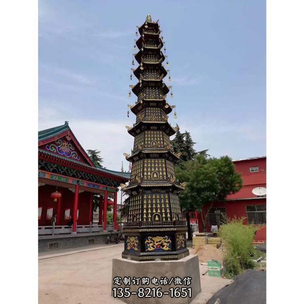 寺廟大型不銹鋼噴金千佛塔雕塑（4）