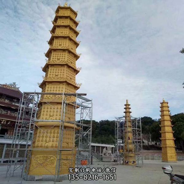 寺廟大型不銹鋼噴金千佛塔雕塑（2）