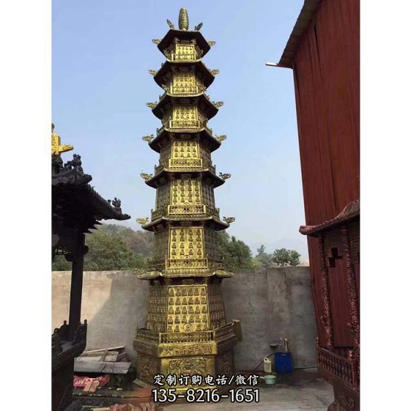 寺廟大型不銹鋼噴金千佛塔雕塑（1）