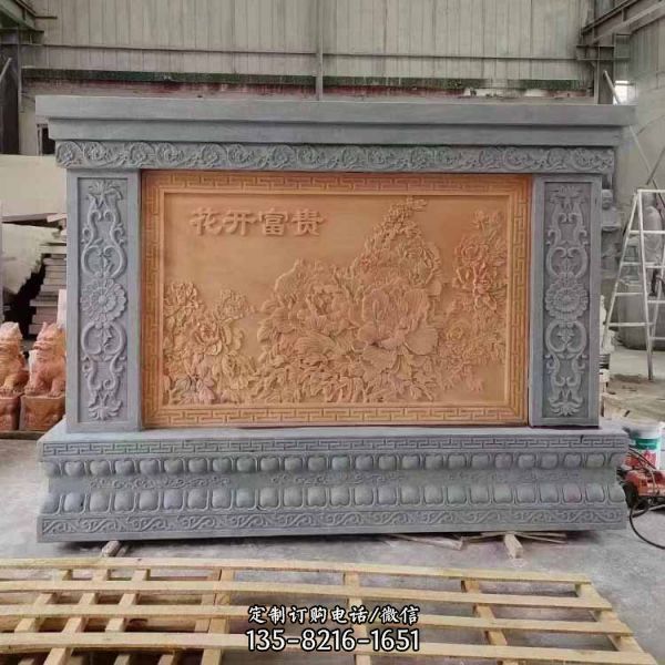 庭院晚霞紅屏風(fēng)浮雕中式照壁福字玄關(guān)石壁畫雕塑（3）