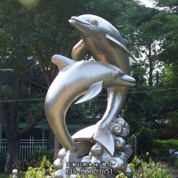  戶外園林廣場景觀不銹鋼大型海豚雕塑（1）