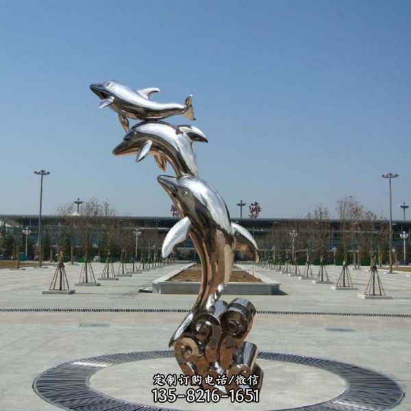  戶外園林廣場景觀不銹鋼大型海豚雕塑（9）