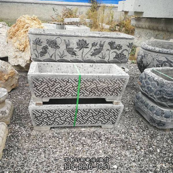 青石花仿古盆樣式各異 庭院別墅裝飾擺件（1）