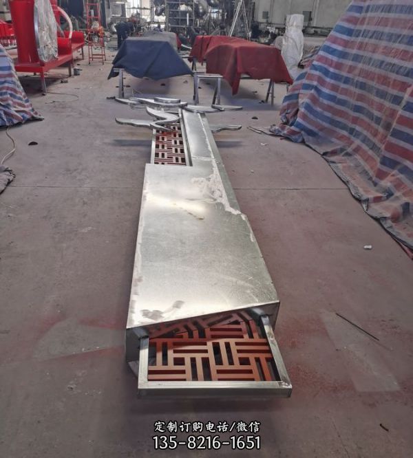 不銹鋼抽象地標建筑圓環發光雕塑（4）