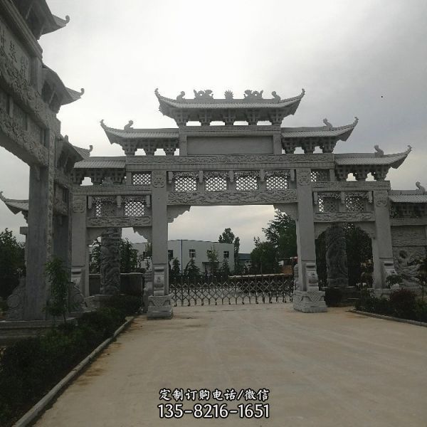 工廠大型大理石石雕戶外園林牌坊雕塑