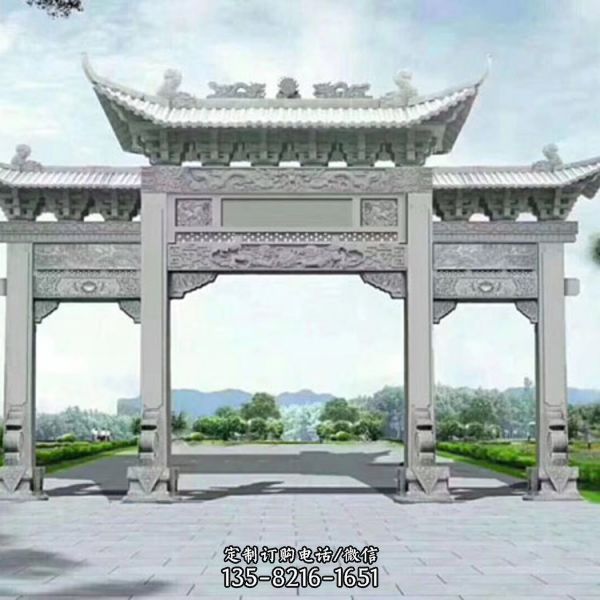 古建寺廟大型景區新農村村口石牌坊雕塑（2）