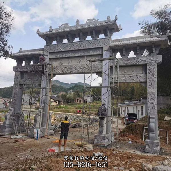 古建寺廟大型景區新農村村口石牌坊雕塑（1）