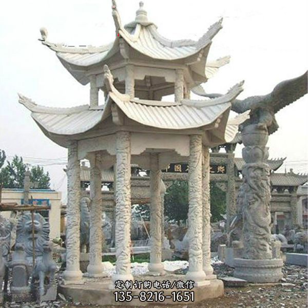 景區(qū)園林?jǐn)[放青石古建六角涼亭擺件（2）