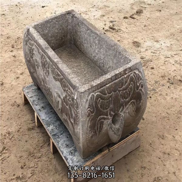 園林復(fù)古擺件雕花青石槽（4）