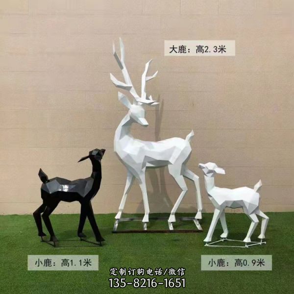 不銹鋼玻璃鋼彩繪公園動物景觀母子鹿擺件（2）