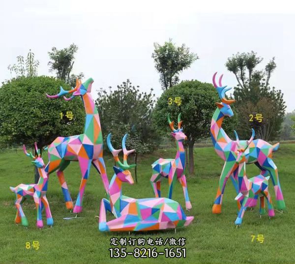 不銹鋼玻璃鋼彩繪公園動物景觀母子鹿擺件（5）