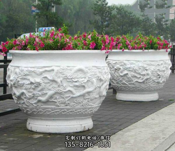 中式石雕花盆室外庭院石雕花缽景觀（1）