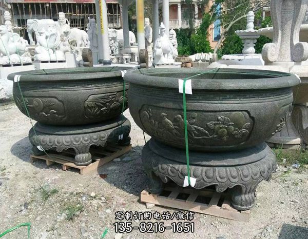 中式石雕花盆室外庭院石雕花缽景觀（4）
