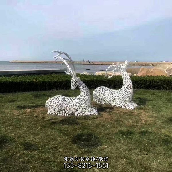 園林廣場大型不銹鋼鏤空抽象鹿雕塑（2）