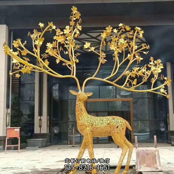 園林景觀大型不銹鋼鏤空梅花鹿雕塑