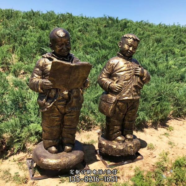 校園文化仿銅小孩讀書主題雕塑 擺件（5）
