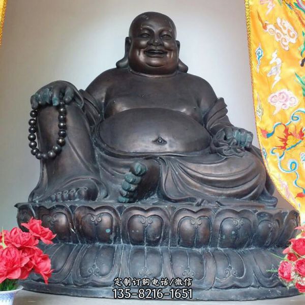 景區(qū)寺廟擺放金屬坐蓮花銅彌勒佛雕塑（3）