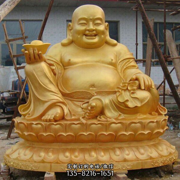 景區(qū)寺廟擺放金屬坐蓮花銅彌勒佛雕塑（1）