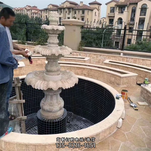 小區園林大理石蓮花流水景觀噴水池（2）