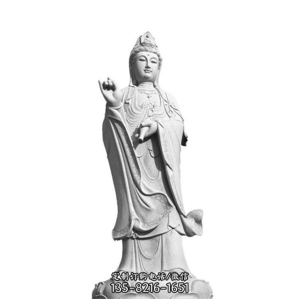 寺廟景點(diǎn)擺放漢白玉精雕三面觀音石雕（2）