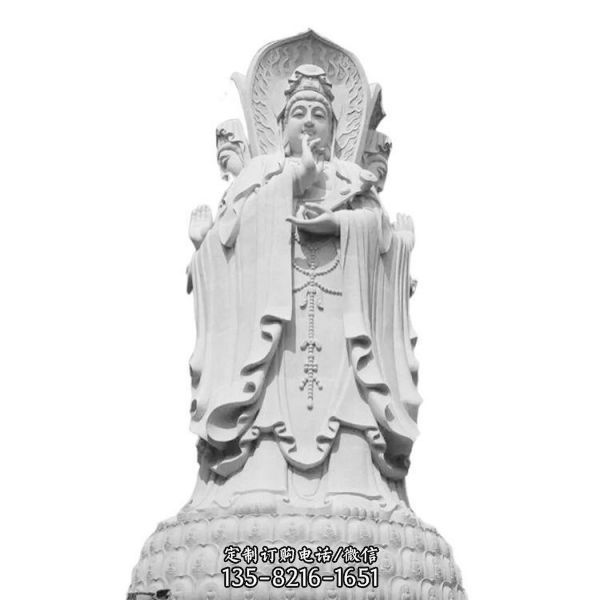 寺廟景點(diǎn)擺放漢白玉精雕三面觀音石雕（1）