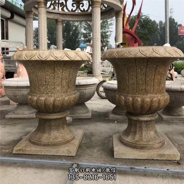 園林小區(qū)擺放黃銹石花崗巖花缽花盆（6）