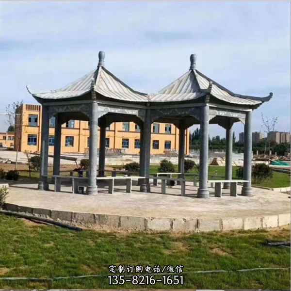 青石亭子，連體石雕涼亭