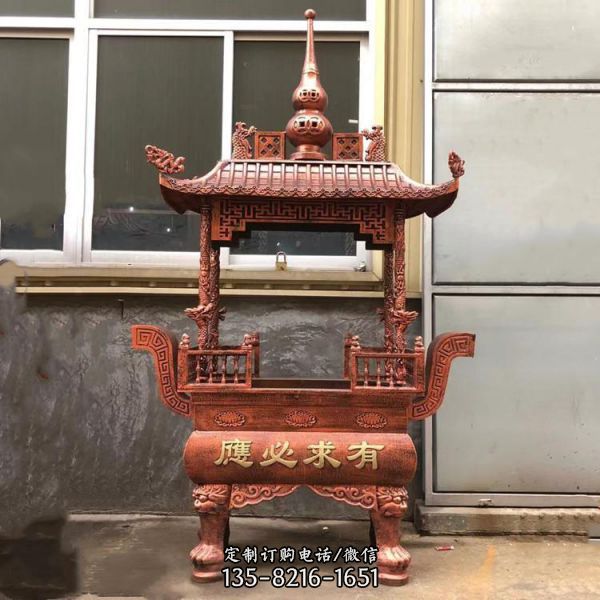 寺廟祈福上香玻璃鋼仿銅香爐雕塑（3）