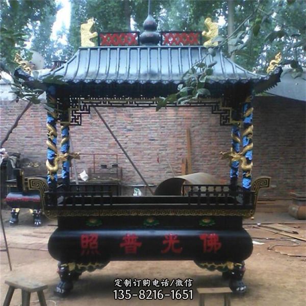 寺廟祈福上香玻璃鋼仿銅香爐雕塑（5）
