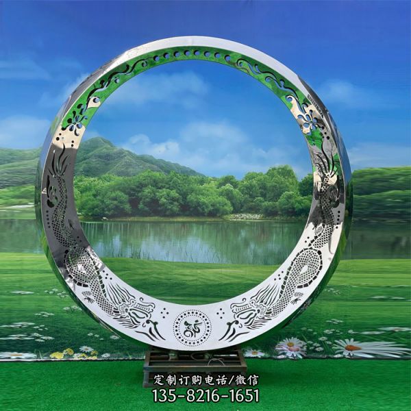 不銹鋼鏡面發光月亮圓環雕塑（3）