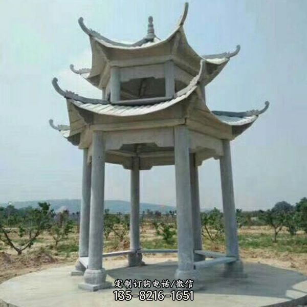 別墅園林晚霞紅石雕古建長廊石涼亭（5）