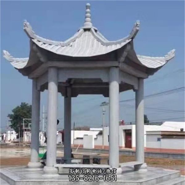 大理石雙層別墅中式六角石雕涼亭（1）