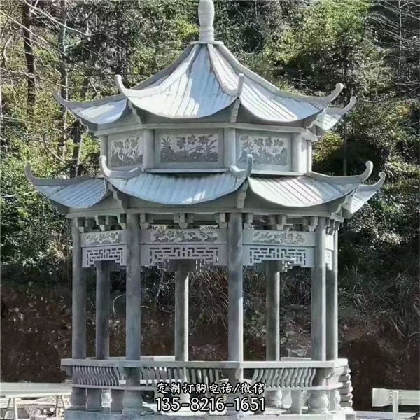 大理石雙層別墅中式六角石雕涼亭（2）