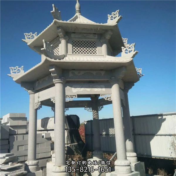 大理石雙層別墅中式六角石雕涼亭（4）