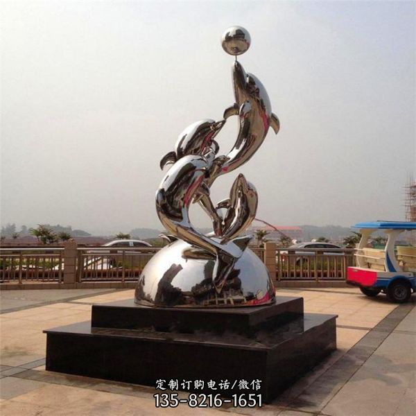 抽象海浪海豚雕塑廣場校園不銹鋼景觀雕塑（1）