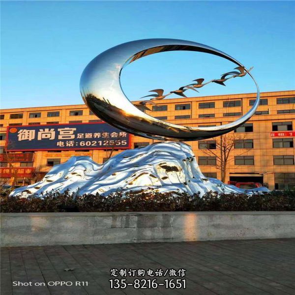 抽象海浪海豚雕塑廣場校園不銹鋼景觀雕塑（5）