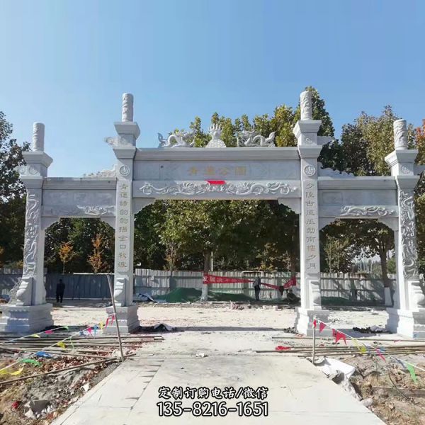 古建筑鄉村路口大型石雕牌坊雕塑（5）