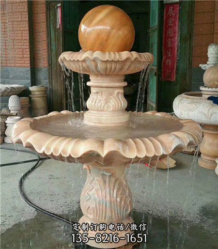 晚霞紅石雕風水球噴泉水池（2）