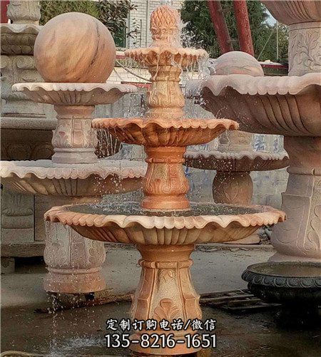 晚霞紅石雕風水球噴泉水池（1）