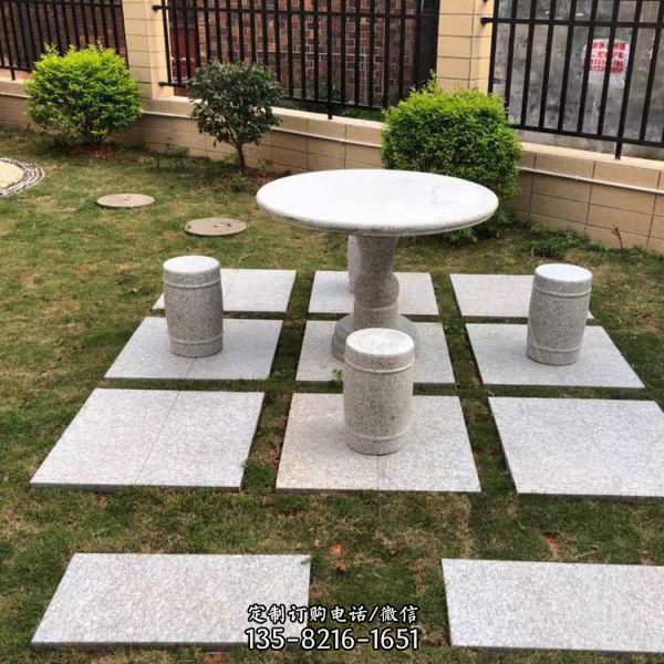 庭院園林建設大理石圓石桌石鼓凳整套賣（3）