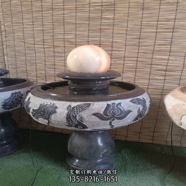 庭院天然青石浮雕福字荷花養(yǎng)魚養(yǎng)花石缸（2）