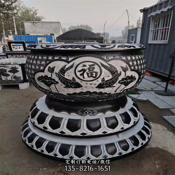 庭院天然青石浮雕福字荷花養(yǎng)魚養(yǎng)花石缸（5）