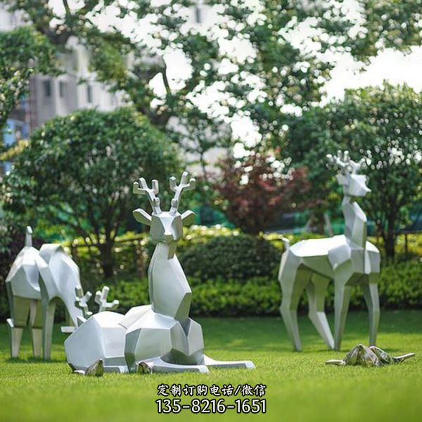 不銹鋼幾何小鹿雕塑公園抽象切面動物擺件（1）
