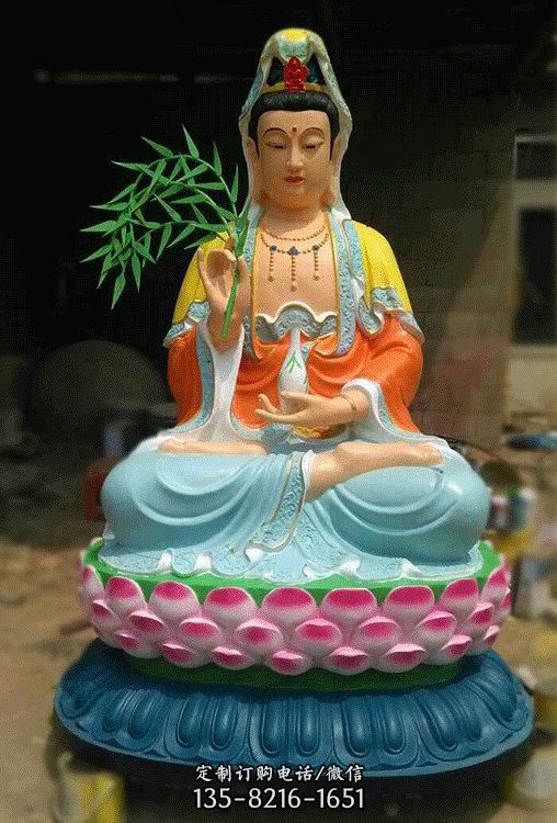 寺廟戶外大型玻璃鋼彩繪漆金文殊普賢雕塑（1）