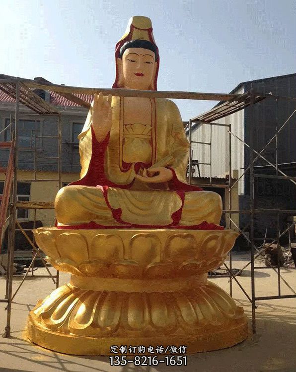 寺廟戶外大型玻璃鋼彩繪漆金文殊普賢雕塑（5）