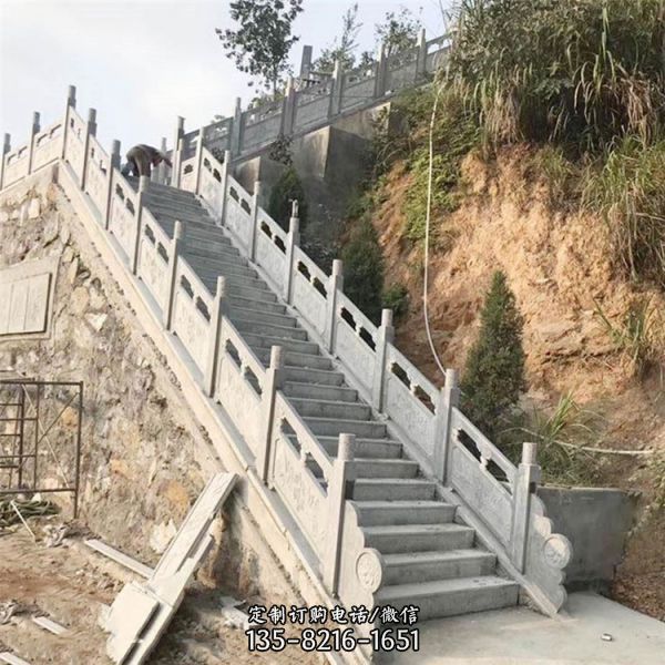 公園臺階兩側大理石雙面浮雕欄板欄桿（5）