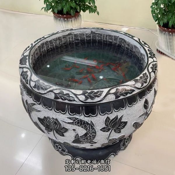 中式石雕浮雕創(chuàng)意園林庭院魚缸雕塑（3）