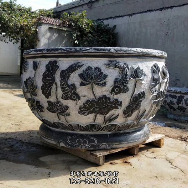 中式石雕浮雕創(chuàng)意園林庭院魚缸雕塑（5）