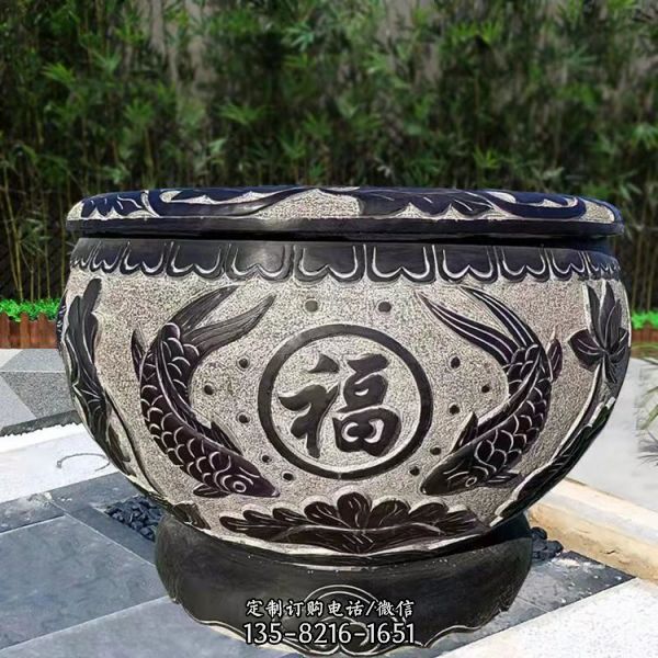 中式石雕浮雕創(chuàng)意園林庭院魚缸雕塑（4）