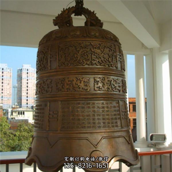 寺廟擺放浮雕2米祈福銅鐘雕塑（2）
